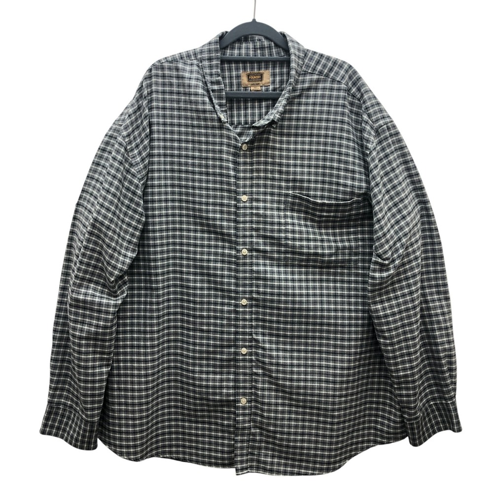 Foundry Supply Co Mens 3XL Gray Black White Plaid Button Down Shirt Easy Care - Picture 3 of 9